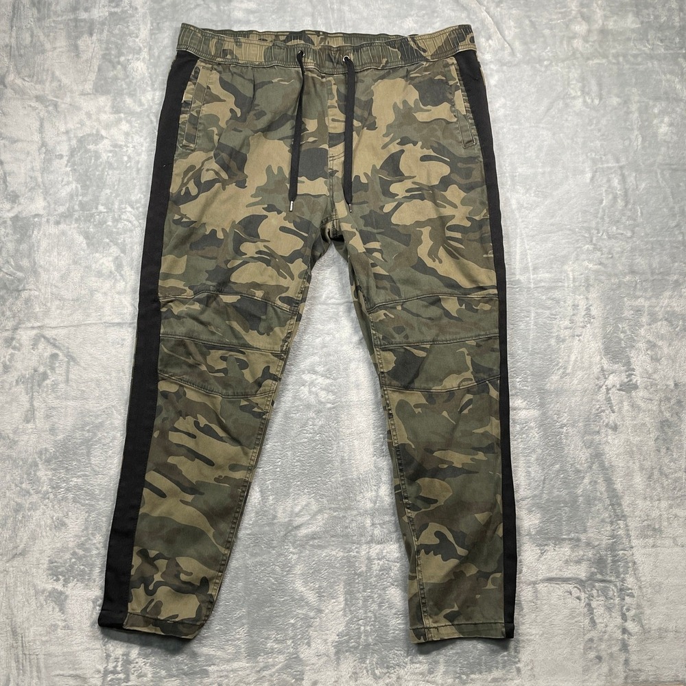CSG Champs Mens Camouflage Cargo Pants Black Side Stripe Drawstring Size 3XL